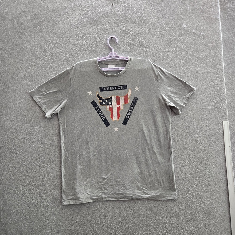 Under Armour x Project Rock Men Shirt XL Gray Flag Heatgear Logo Loose